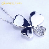925 Sterling Silver Four Clover Charm Pendant Necklace with CZ Micro Pave