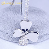 925 Sterling Silver Four Clover Charm Pendant Necklace with CZ Micro Pave