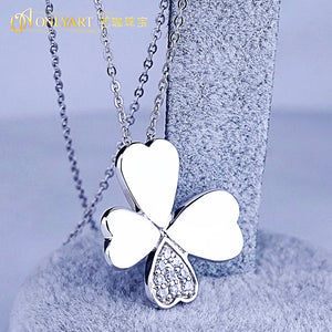 925 Sterling Silver Four Clover Charm Pendant Necklace with CZ Micro Pave