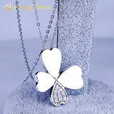 925 Sterling Silver Four Clover Charm Pendant Necklace with CZ Micro Pave