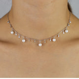 925 Silver Freshwater Pearl Choker Necklace CZ Statement Fine Jewelry