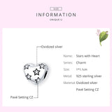 925 Silver Heart Beads with Stars Charm for Bracelet DIY
