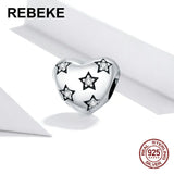 925 Silver Heart Beads with Stars Charm for Bracelet DIY