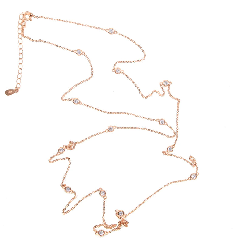 925 Silver CZ Station Long Chain Necklace 85cm 102cm Winter Sweater Chain