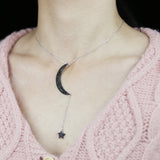 925 Silver CZ Moon Star Charm Y Lariat Necklace