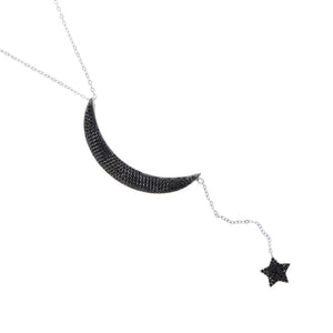 925 Silver CZ Moon Star Charm Y Lariat Necklace