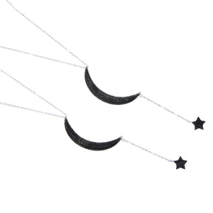 925 Silver CZ Moon Star Charm Y Lariat Necklace