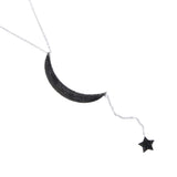 925 Silver CZ Moon Star Charm Y Lariat Necklace