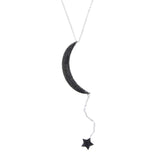 925 Silver CZ Moon Star Charm Y Lariat Necklace