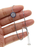925 Sterling Silver Evil Eye Charm Bracelet CZ Thin Chain Jewelry