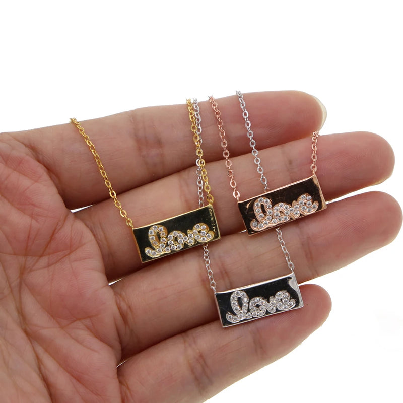 Sterling Silver CZ Love Letter Necklace Women Jewelry