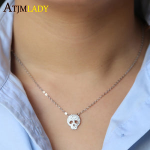 925 Silver CZ Skull Skeleton Charm Necklace
