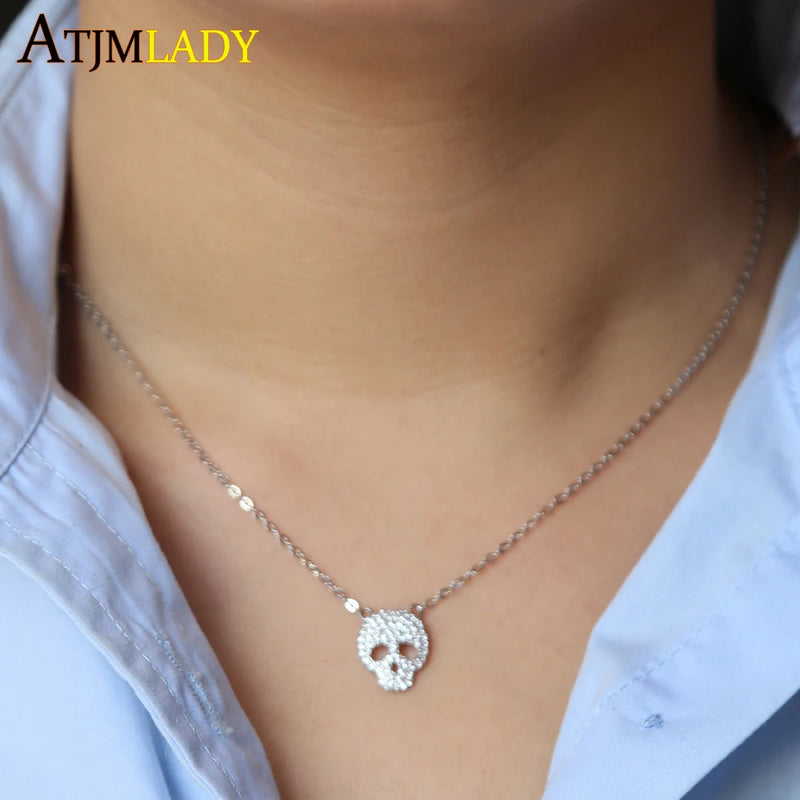 925 Silver CZ Skull Skeleton Charm Necklace