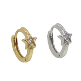 925 Sterling Silver CZ Star Hoop Earrings for Women