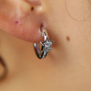 925 Sterling Silver CZ Star Hoop Earrings for Women
