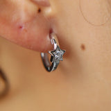 925 Sterling Silver CZ Star Hoop Earrings for Women