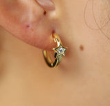 925 Sterling Silver CZ Star Hoop Earrings for Women