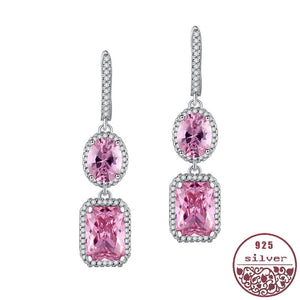 925 Silver Citrine Tourmaline Pink Long Earrings