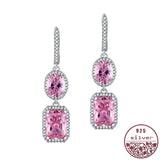 925 Silver Citrine Tourmaline Pink Long Earrings