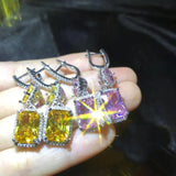 925 Silver Citrine Tourmaline Pink Long Earrings