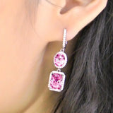 925 Silver Citrine Tourmaline Pink Long Earrings
