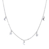 925 Silver Moon Star Charm Necklace for Women