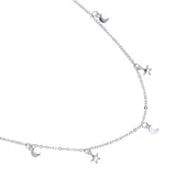 925 Silver Moon Star Charm Necklace for Women