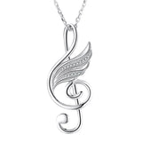 925 Silver Musical Note Wing Necklace with CZ