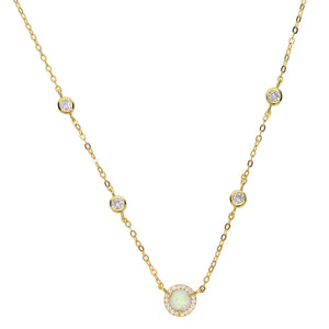 925 Silver CZ Opal Stone Wedding Necklace