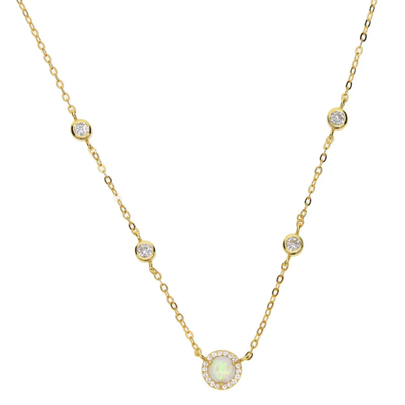 925 Silver CZ Opal Stone Wedding Necklace