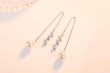 925 Silver Pearl Crystal Flower Long Stud Earrings