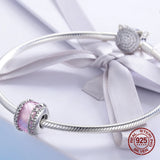925 Sterling Silver Pink Crystal Glass Flower Beads for Jewelry Making