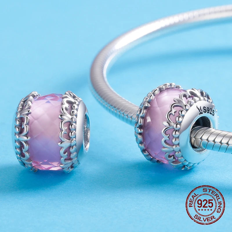 925 Sterling Silver Pink Crystal Glass Flower Beads for Jewelry Making