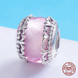 925 Sterling Silver Pink Crystal Glass Flower Beads for Jewelry Making