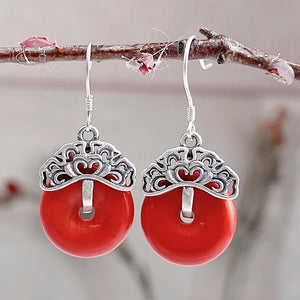 925 Sterling Silver Red Earrings Exaggerated Retro Round Earrings