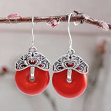 925 Sterling Silver Red Earrings Exaggerated Retro Round Earrings