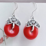 925 Sterling Silver Red Earrings Exaggerated Retro Round Earrings