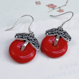 925 Sterling Silver Red Earrings Exaggerated Retro Round Earrings