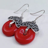925 Sterling Silver Red Earrings Exaggerated Retro Round Earrings