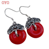 925 Sterling Silver Red Earrings Exaggerated Retro Round Earrings