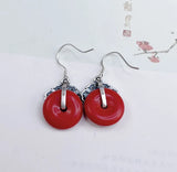 925 Sterling Silver Red Earrings Exaggerated Retro Round Earrings