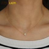 925 Silver CZ Zircon Heart Pendant Necklace Romantic Love Jewelry