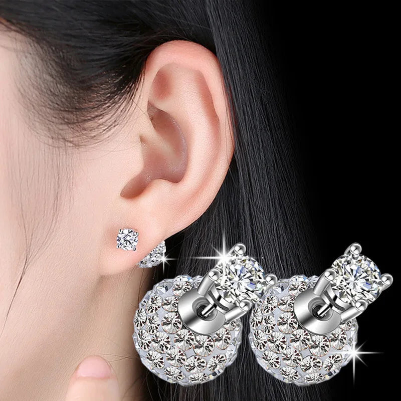 925 Silver Crystal Shambhala Stud Earrings Women's Jewelry