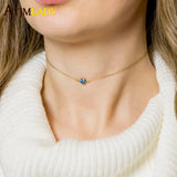 925 Sterling Silver 3MM CZ Thin Chain Choker Necklace
