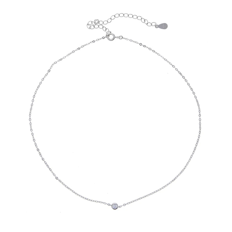 925 Sterling Silver 3MM CZ Thin Chain Choker Necklace