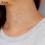 925 Sterling Silver 3MM CZ Thin Chain Choker Necklace