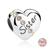925 Silver Sister Heart Beads Bangle Bracelet Charm Pendant