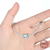 925 Silver Sister Heart Beads Bangle Bracelet Charm Pendant