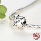 925 Silver Sister Heart Beads Bangle Bracelet Charm Pendant