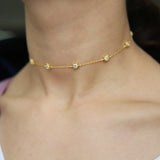 925 Silver Sunburst Charm Choker 33+7cm Thin Chain Necklace